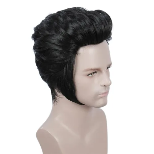 Vista 5 de Linfairy Peluca corta negra con lentes para disfraz de Halloween y cosplay para hombres