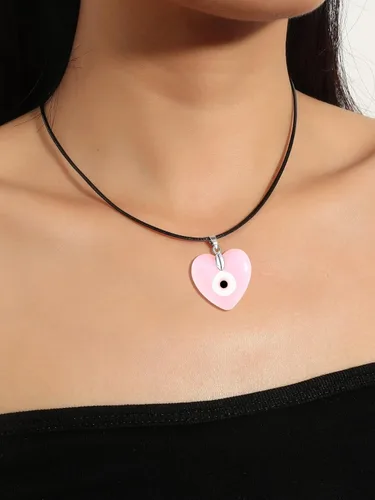 Vista 4 de Long tiantian - Collar de ojo turco de vidrio para el mal de ojo, con cuerda de cuero para mujeres y hombres, protege la suerte, color azul