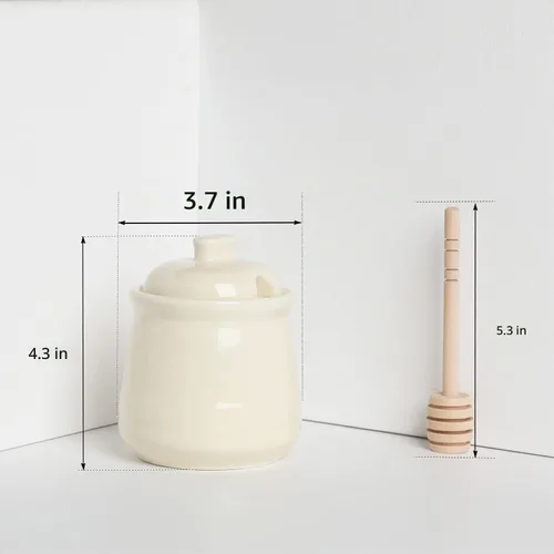 Vista 2 de LEETOYI Tarro de miel de porcelana con tapa y cuchara de miel, olla de miel de cerámica, 12 onzas (beige)