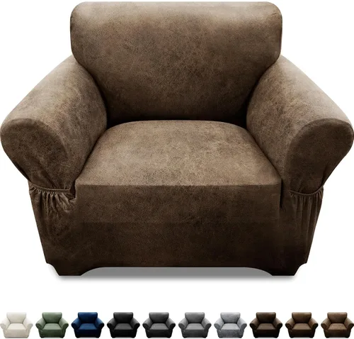 Vista 9 de Fundas para Sillón de 2 Piezas con Cojín en T, Fundas de Aspecto de Cuero para Sofá, Fundas para Sillas, Protector de Muebles Elástico, Funda