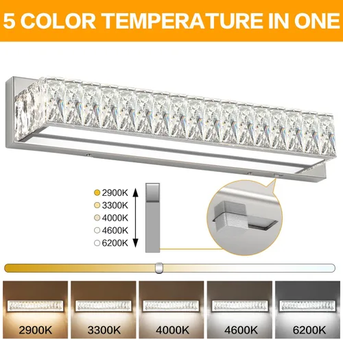 Vista 3 de Luces de tocador de cristal para baño, barra de luz LED de 18 W, accesorios de iluminación cromados modernos sobre espejo para baño de 22.8 pulgadas
