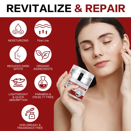 Vista 8 de Crema de retinol para cara con colágeno, ácido hialurónico antienvejecimiento y antiarrugas, crema de estiramiento facial para tensar y reafirmar