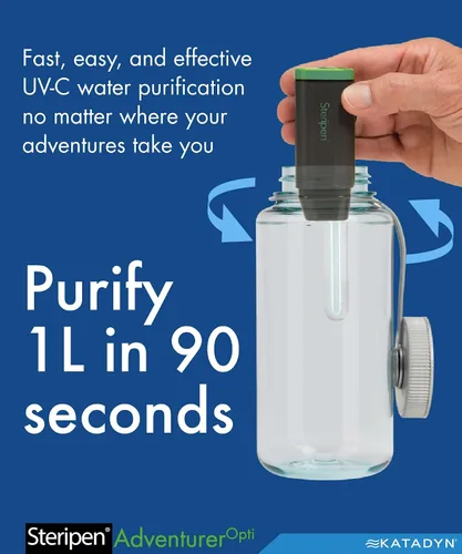 Vista 3 de SteriPen Adventurer Opti - Purificador de agua personal UV para camping, mochileros, preparación para emergencias y viajes, negro/verde, pequeño