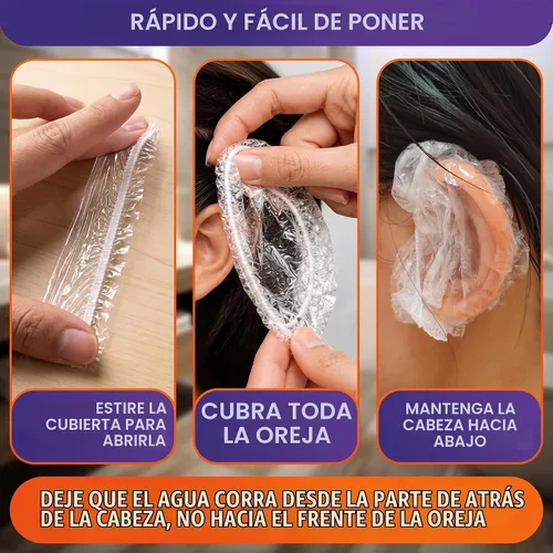 Vista 9 de 100 fundas desechables para los oídos para la ducha, tapas de plástico Cubiertas para los oídos para tinte para el cabello y color de salón, borde