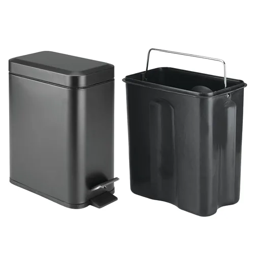 Vista 8 de mDesign Escobilla y soporte para inodoro de metal independiente delgado + papelera de pedal de 5 litros / 1.3 galones de diseño estrecho rectangular