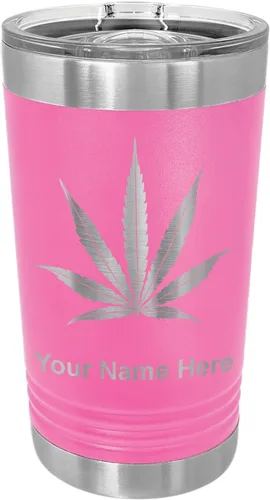 Vista 10 de LaserGram Vaso de pinta aislado al vacío de 16 onzas, hoja de marihuana, grabado personalizado incluido (negro)