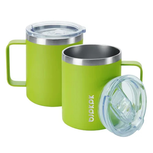 Vista 20 de BJPKPK 2 tazas de café aisladas, vaso aislado de 14 onzas con tapa, tazas de café de acero inoxidable con tapa a prueba de salpicaduras, color negro