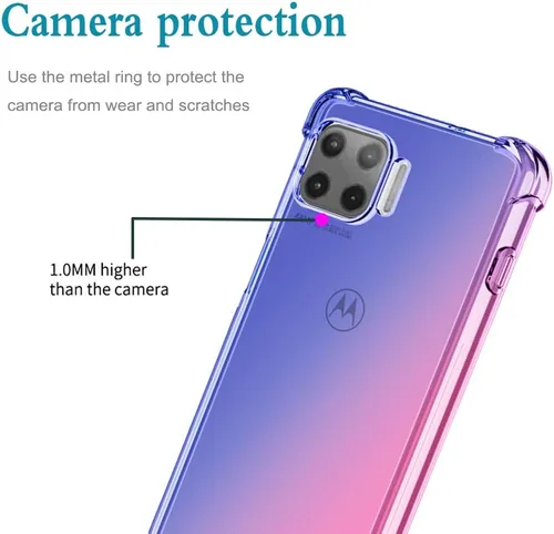 Vista 4 de Funda para Moto G 5G Plus/Moto One 5G con protector de pantalla de vidrio templado, transparente degradado delgado, a prueba de golpes, TPU