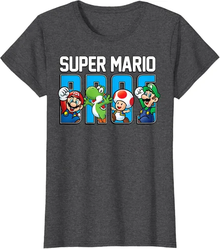 Vista 6 de Super Mario Bros Characters Letter Fill Graphic T-Shirt Camiseta, Negro