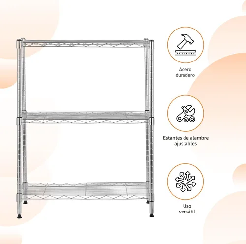 Vista 4 de Amazon Basics Estante organizador ajustable de alambre de acero resistente con 3 estantes para cocina, garaje, 23.2 pulgadas de largo x 13.4