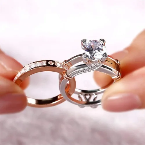 Vista 6 de Jeulia - Anillo de plata de ley con circonitas intercambiables para mujer, para boda, compromiso, aniversario