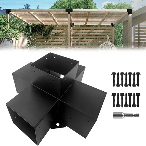 Vista 11 de Kits de soporte para pérgola DIY, soportes de esquina en forma de L de 2 vías para madera de 4 x 4 pulgadas (real: 3.5 x 3.5 pulgadas) para pérgola