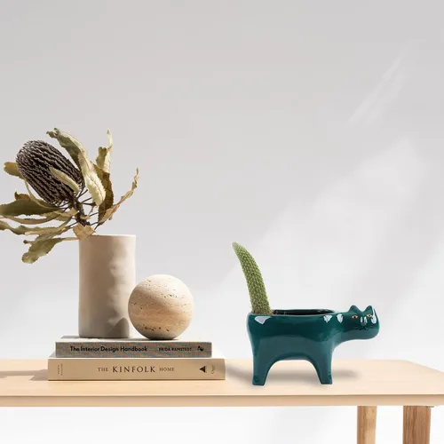 Vista 3 de DIYOMR Macetero de animales para suculentas, macetas de cerámica para gatos, contenedores de cactus o plantas para decoración del hogar, oficina