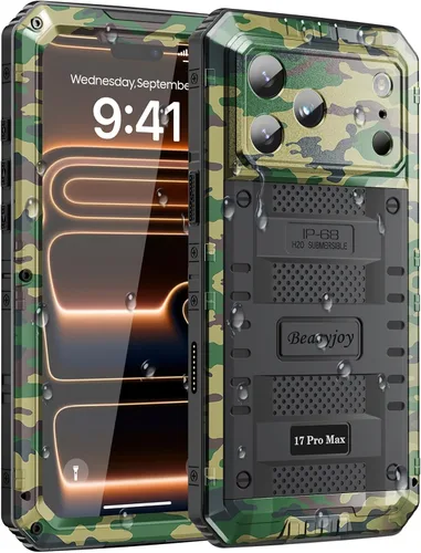 Vista 27 de Beasyjoy Funda impermeable para iPhone 13, funda de metal con protector de pantalla integrado, resistente protección de cuerpo completo, grado