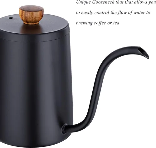 Vista 8 de MERMOO YILAN Hervidor de café para verter sobre cafetera, 20.3 fl oz, tetera de cuello de cisne, hervidor de acero inoxidable con mango Negro
