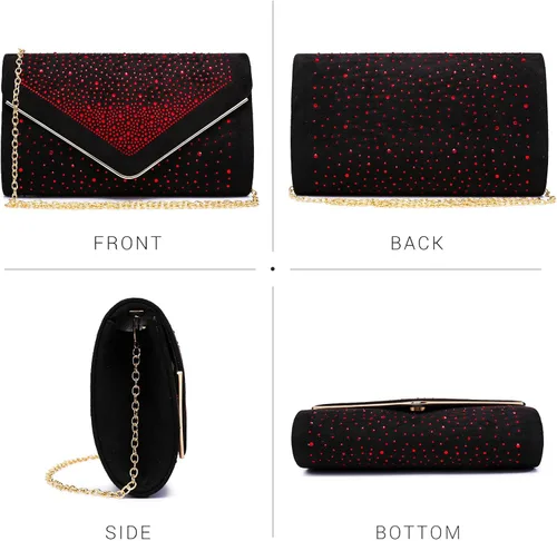 Vista 3 de Dasein Bolso de noche con diamantes de imitación para mujer, clutch de ante sintético, bolsos brillantes para fiestas formales, cóctel, boda, cartera