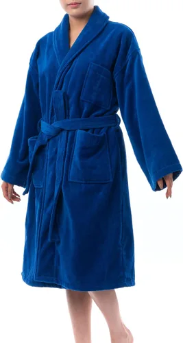 Vista 4 de Alpine Swiss Blair - Albornoz de velour de algodón y felpa para mujer, con cuello de chal, para spa Azul