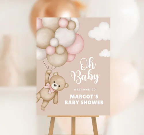Vista 18 de Letrero de bienvenida de oso de peluche para baby shower, cartel de bienvenida de bienvenida de baby shower, letrero de bienvenida al baby shower