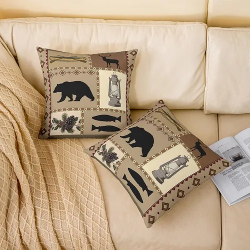 Vista 2 de Paquete de 2 fundas de almohada decorativas con diseño de oso, suave, rústica, con alce salvaje del oeste, para sofá, dormitorio, sala de estar
