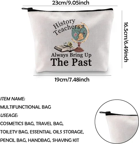 Vista 2 de WCGXKO Historia Profesor Regalo Historiador Regalo Historia Maestros Siempre Traer El Pasado Cremallera Bolsa Bolsa De Maquillaje