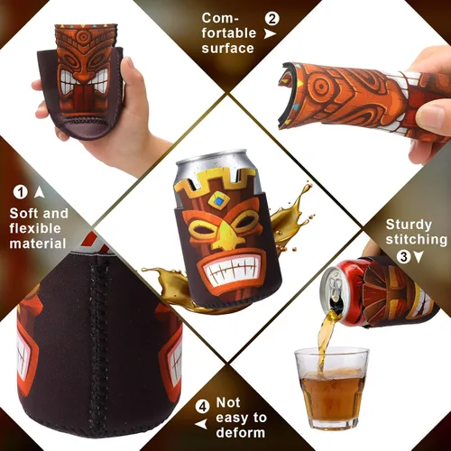 Vista 3 de Tarpop 16 fundas para latas de cerveza Tiki Party con aislamiento a granel, de neopreno, Luau Soda para bebidas de cerveza, funda para botella