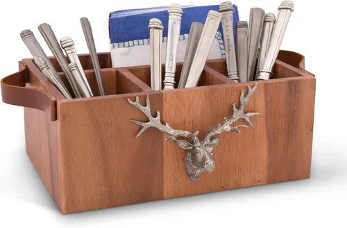 Vista 7 de Vagabond House Caddy - Cubertería rectangular de madera de acacia/utensilios para servir/utensilios/soporte para llevar todo el soporte de peltre