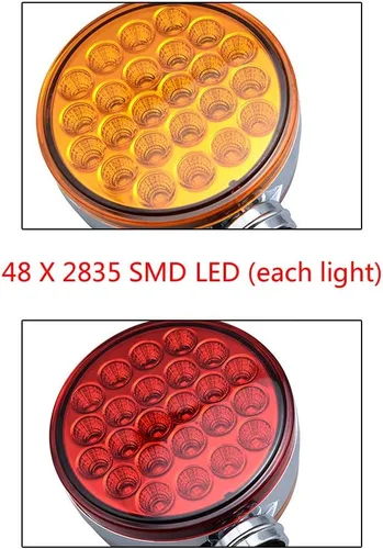 Vista 8 de Astra Depot 2 luces LED de 4 pulgadas redondas de doble cara para montaje en perno prisionero rojo/ámbar 48 luces LED de parada y giro con cromo