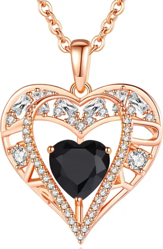 Vista 19 de Collar de cristal de 5 corazones, chapado en oro rosa de 18 quilates, colgante con cadena de plata de ley 925 de 18 + 2 pulgadas, joyería de piedra