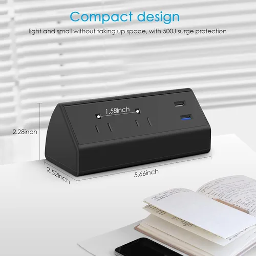 Vista 6 de CCCEI Regleta de alimentación de escritorio con puerto de carga rápida USB C de 20W, Protector contra sobretensiones blanco de 800J con abrazadera