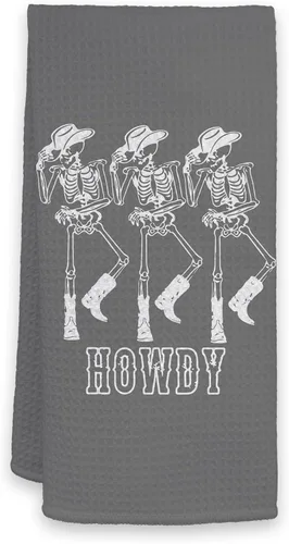 Vista 6 de HIWX Toallas de mano de Halloween, toallas de cocina de Halloween, diseño de esqueleto Howdy Preppy de Halloween, toallas de cocina decorativas