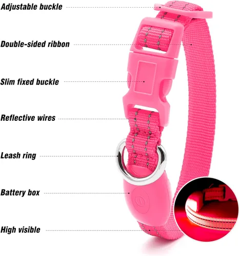 Vista 3 de Collares de perro con luz Visinite para perros pequeños, collar de perro LED recargable, collar de perro iluminado totalmente ajustable, collares