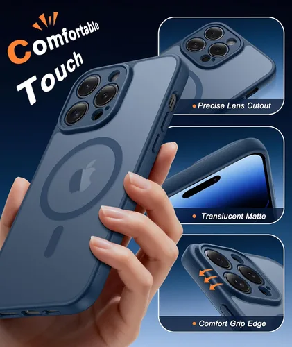 Vista 835 de FNTCASE Funda para iPhone 17 Pro: Fundas delgadas translúcidas de color azul claro compatibles con MagSafe, protección completa de la cámara