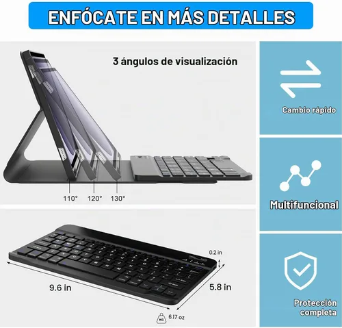 Vista 6 de Funda de teclado para Samsung Galaxy Tab A9+ Tablet de 11 pulgadas, teclado Bluetooth desmontable, funda inteligente Galaxy A9 Plus con teclado