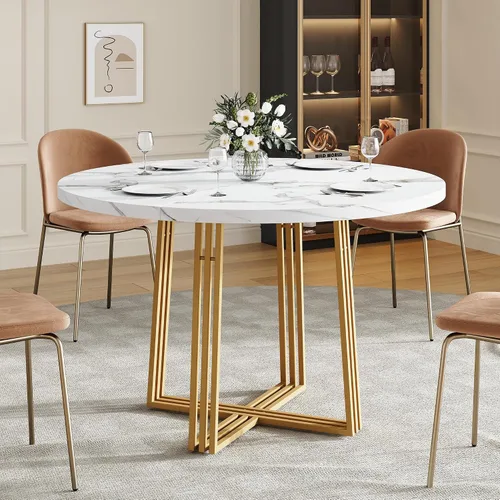 Vista 8 de Mesa de comedor redonda para 4, mesa de comedor de madera, mesa de cocina circular para el hogar, comedor, cocina, sala de estar (marrón nogal)