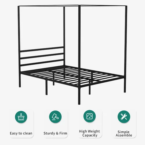 Vista 7 de YITAHOME Marco de cama de metal con dosel de cuatro pósteres, plataforma de cama de 14 pulgadas con cabecera incorporada, soporte de colchón