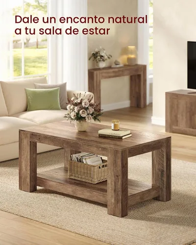 Vista 4 de VASAGLE Mesa auxiliar, mesa central de 2 niveles con encanto rústico y Marrón miel