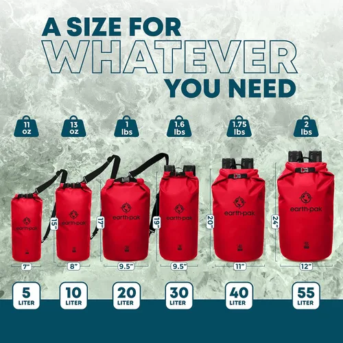 Vista 2 de Earth Pak Bolsa seca impermeable – Mochila impermeable enrollable que mantiene el equipo seco para kayak, playa, rafting, canotaje, senderismo