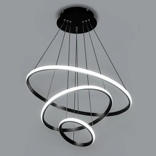 Vista 10 de Lámpara colgante LED moderna, lámpara de techo negra contemporánea con luces de anillo irregular para comedor, sala de estar, recámara, isla