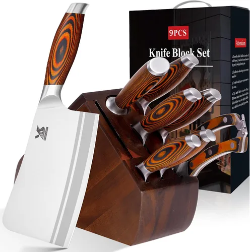 Vista 11 de MSY BIGSUNNY Juego de cuchillos de cocina de 5 piezas, cuchillo de cocina profesional alemán de acero inoxidable, serie Tang