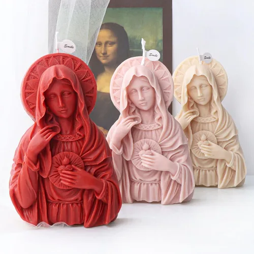 Vista 6 de Molde de estatua de silicona Virgen María, velas de cera hechas a mano, herramienta de fabricación de decoración de arcilla