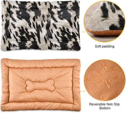 Vista 2 de Almohadilla de cama para mascotas con estampado de vaca 3D, tapete suave para cama de perro con parte inferior antideslizante, almohadilla de jaula