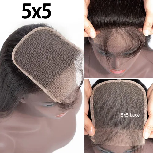 Vista 4 de Cierre de encaje 5 x 5 cabello humano lacio 100 sin procesar cabello humano virgen brasileño con cierre de encaje predepilado con abuelitos