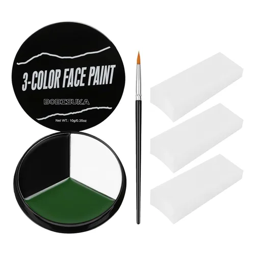 Vista 9 de Pintura facial blanca, negra y azul + 3 piezas de esponja + juego de pintura corporal con pincel, negro ojo para juegos deportivos de béisbol