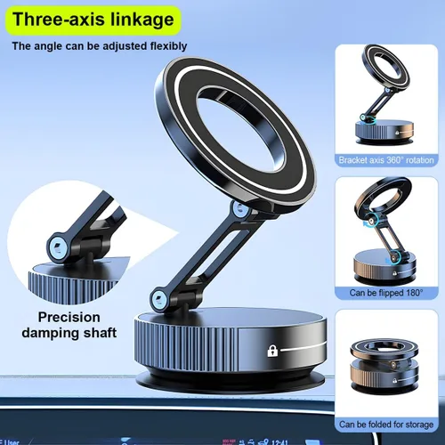 Vista 4 de HZEL Soporte magnético para teléfono al vacío para automóvil, soporte plegable para teléfonos inteligentes con ventosa, giratorio de 360°