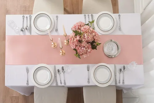 Vista 4 de Paquete de 6 caminos de mesa de satén, 12 x 108 pulgadas para fiestas, bodas, cumpleaños, banquetes, compromisos de graduación, Navidad, decoración