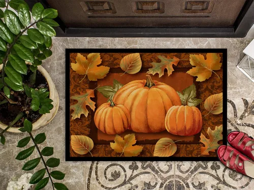 Vista 3 de Caroline's Treasures PTW2009MAT - Felpudo de calabaza y hojas de otoño, 18 x 27 pulgadas, tapete para puerta delantera, interior y exterior