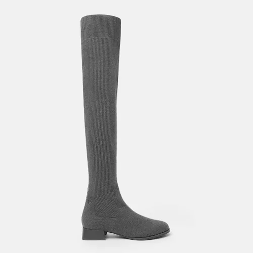 Vista 2 de VIVAIA Madeline - Botas de moda para mujer, punta redonda, por encima de la rodilla, 22.8in, altura del eje, 1.181in, tela tejida de lana, zapatos
