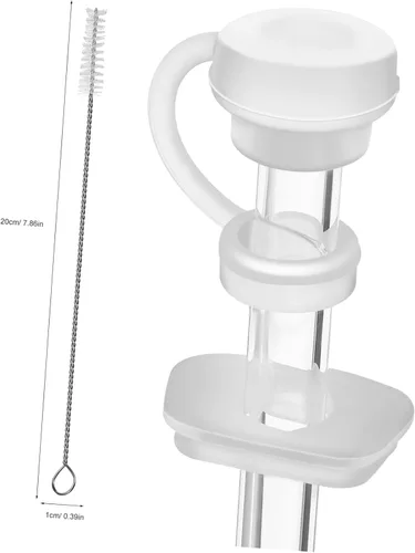 Vista 2 de Vaguelly Juego de 12 tapones de silicona para derrames con cubierta para popote y cepillo de limpieza, reutilizable de grado alimenticio, compatible