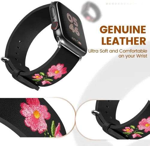 Vista 3 de Correas de reloj de cuero para Apple Watch de 1.732 in 1.496 in 1.575 in 1.614 in 1.654 in 1.772 in 1.929 in Personalidad bordado elegante pulseras