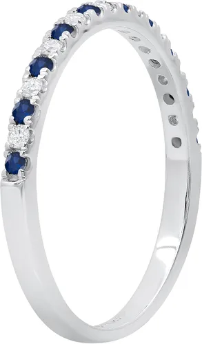Vista 3 de Dazzlingrock Collection Round Alternate Blue Sapphire & White Diamond Stackable Wedding Band for Women in 925 Sterling Silver